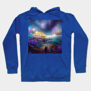 Cosmic Santa Monica Pier AI created Digital Art Hoodie